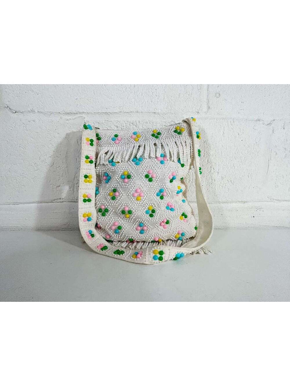 Beaded Handbag Rainbow Bead Purse Colorful Tote Bag Emson Fringe Tassel 1960s
